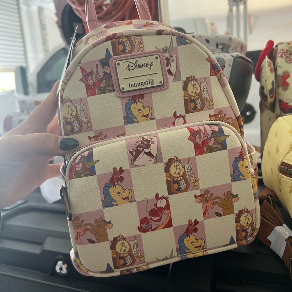 Loungefly Disney Character Print Backpack - Cream and Pink